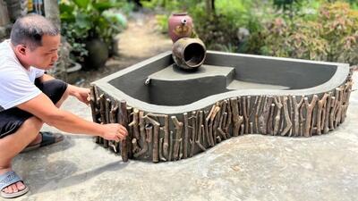 روش خلاقانه استاد تایلندی در ساخت حوض ماهی با سیمان ، آجر و شاخه درخت (فیلم)