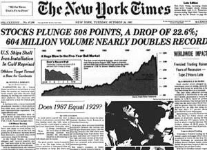 ۲۷ مهر ۱۳۸۶ ــ ۱۹ اکتبر ــ سقوط آزاد سهام دربورس نیویورک در سال ۱۹۸۷