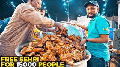 (ویدئو) نحوه پخت 15 هزار پرس چلو مرغ توسط آشپزهای پاکستانی برای سحری ماه رمضان