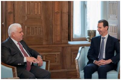 رایزنی بشار اسد و رئیس سازمان حشد شعبی عراق در دمشق