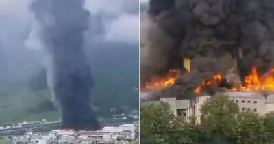 آتش‌سوزی عظیم در یک کارخانه جایگاه شارژ در شمال ایتالیا+فیلم