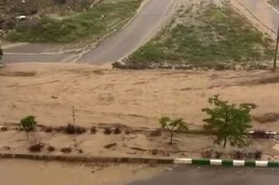 (ویدئو) نجات یک شهروند از غرق شدن در سیلاب شاندیز
