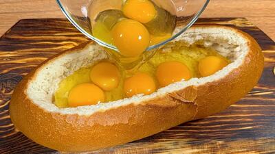 با ریختن تخم مرغ داخل نان باگت یه طعم متفاوت را تجربه کن (+ویدئو)