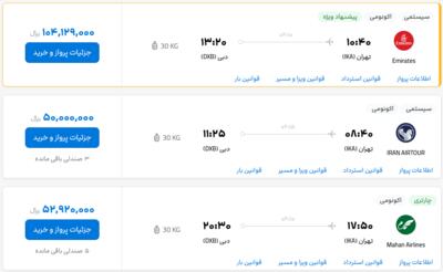 قیمت بلیط هواپیما تهران-دبی، امروز ۳۰ اردیبهشت ۱۴۰۳
