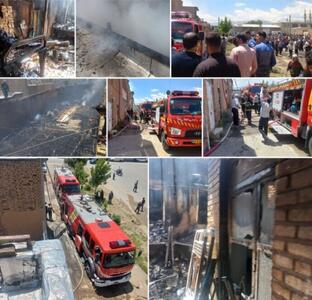 آتش سوزی گسترده انبار لوازم یدکی در همدان