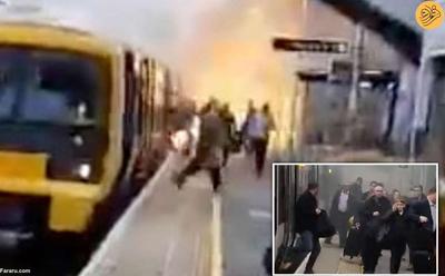 (ویدئو) لحظه دراماتیک آتش گرفتن یک قطار در انگلیس