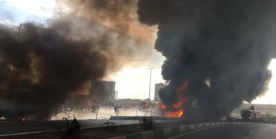 بی احتیاطی راننده عراقی، سه تانکر سوخت را به خاکستر تبدیل کرد