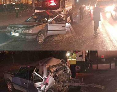 مچاله شدن پژو در تصادف مرگبار اتوبان تهران - ساوه