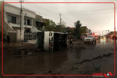 سیل گسترده در خیابان ها و بازارها به دلیل بارندگی شدید در شهر اربیل در اقلیم کردستان عراق