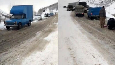 گرفتار شدن خودروها بر اثر شدت بارش برف