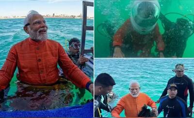 (ویدئو) عبادت نخست وزیر هند زیر دریا