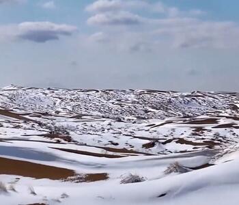 (ویدئو) تصاویری باورنکردنی از سفیدپوش شدن کویر اصفهان پس از بارش برف