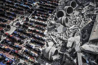 فیلم/ اقامه نماز جمعه در میان ویرانه‌های غزه