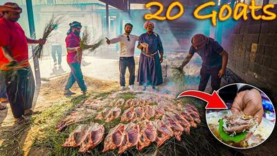 روش متفاوت روستایی های عربستان برای کباب کردن گوشت 20 بره (فیلم)