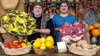 (ویدئو) فرآیند پخت پلو مرغ محلی به روش دیدنی دو بانوی روستایی آذربایجانی
