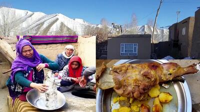 (ویدئو) فرآیند کباب کردن گوشت در تنور به روش دیدنی یک بانوی روستایی افغان