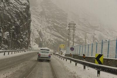 ببینید | بارش برف در جاده چالوس؛ مسافران وسط جاده غافلگیر شدند!
