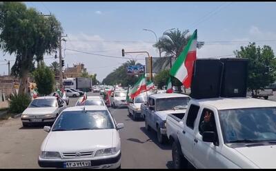 رژه ماشینی مردم جیرفت در حمایت از حمله سپاه پاسداران به اسرائیل