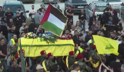 فیلم/ تشییع رزمنده‌ی حزب‌الله با وجود حملات نظامیان صهیونیست