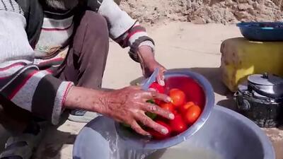 (ویدئو) غذای غارنشینان در افغانستان؛ نحوه پخت نان ساجی و واویشکای دل و جگر بره