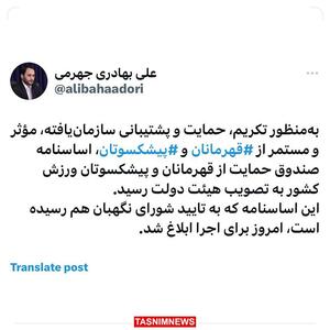 ابلاغ اساس‌نامه صندوق حمایت از قهرمانان