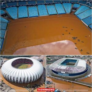 استادیوم فوتبال برزیل غرق در سیلاب