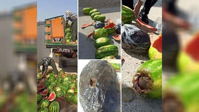 بار هندوانه پر از تریاک بود / در جست و جو کامیون کشف شد + عکس