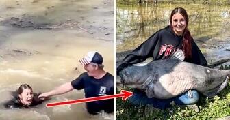دختری ۱۵ ساله که یک گربه ماهی ۴۶ کیلوگرمی را به تنهایی صید کرد!