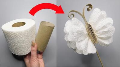 آموزش کاردستی پروانه ای آسان با دستمال کاغذی و مقوا رول دستمال توالت !