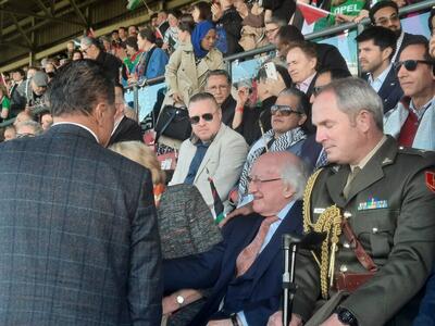 حضور سفیر ایران برای تماشای مسابقه فوتبال زنان فلسطین و ایرلند