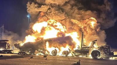 تصادف تانکر سوخت و انفجار آتش و دود در کلرادو آمریکا (فیلم)