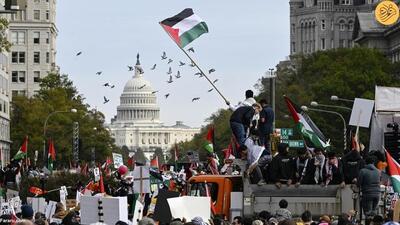 ادامه اعتراضات جهانی به جنایات اسرائیل/ تظاهرات حامیان فلسطین در واشنگتن