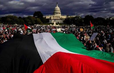 تظاهرات حامیان فلسطین در واشنگت/ درخواست برای پایان فوری جنگ در غزه
