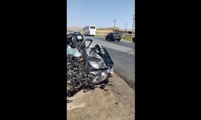 تصادف وحشتناک ۳ خودرو در جاده بوکان (فیلم)