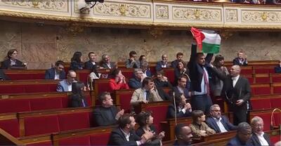 (ویدئو) پرچم فلسطین در پارلمان فرانسه به اهتزاز درآمد