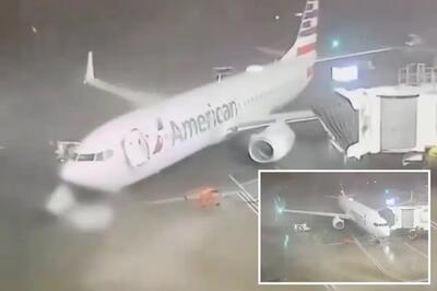 (ویدئو) طوفان شدید یک هواپیمای مسافربری را جابجا کرد