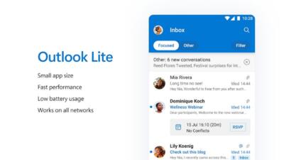 قابلیت جدید پیامک به Outlook Lite در اندروید اضافه می‌شد