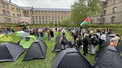 اعتراض دانشجویان حامی فلسطین به سخنرانی وزیر خارجه دانمارک