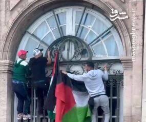 اهتزاز پرچم فلسطین بر روی ساختمان شهرداری‌ مارسی+ فیلم