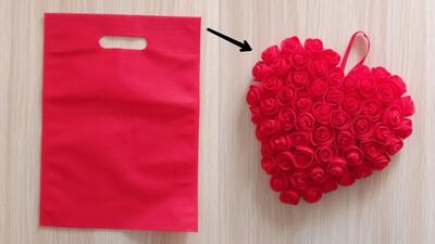 با ساک پارچه ای این قلب گل رز را بسازید / ساخت قلب رز با کیف پارچه ای !