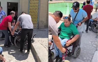 (ویدئو) دشواری افراد معلول در بازدید از باغ فین کاشان