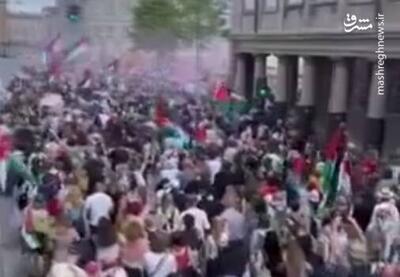 فیلم/ تظاهرات حمایت از فلسطین و غزه در پایتخت دانمارک