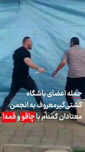 حمله کشتی‌گیر معروف و اعضای باشگاهش به انجمن معتادان با چاقو و قمه در خیابان+ ویدئو