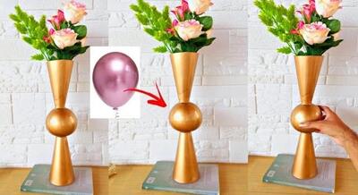 ایده ساخت گلدان گل با شکل عجیب با بادکنک !