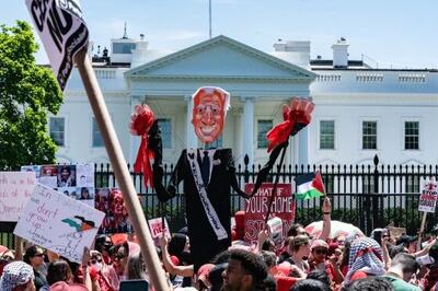 راهپیمایی هزاران نفری حامیان فلسطین مقابل کاخ سفید