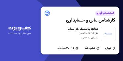 استخدام کارشناس مالی و حسابداری در صنایع پلاستیک خوزستان