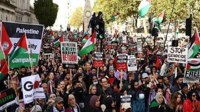 راهپیمایی مردم لندن در محکومیت جنایت‌های رژیم صهیونیستی + فیلم