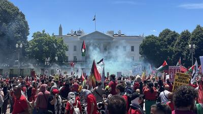 حامیان فلسطین کاخ سفید را محاصره کردند + فیلم