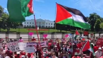 تظاهرات حامیان فلسطین مقابل کاخ سفید + فیلم