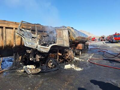 تصادف و آتش‌سوزی خودرو حمل قیر منجر به فوت راننده شد